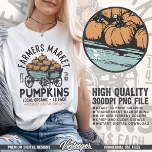 Bauern Markt Png | Retro Herbst Design Png | Herbst Sublimationsdesign | Herbst Grafik Png | Bauernhof frische Kürbisse Png | Kürbisse Warenkorb png Bild 2