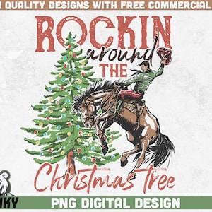 Rockin around the Christmas tree PNG / Diseño de sublimación / Descarga instantánea / Country Christmas png / Retro Christmas sublimation png