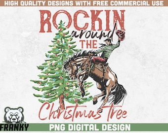 Rockin around the Christmas tree PNG | Sublimation design | Instant download | Country Christmas png | Retro Christmas sublimation png