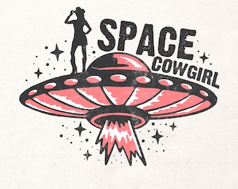 Ruimteveedrijfster png | Shirtontwerp cowgirl | Retro cowgirl-sublimatie | Western-shirtontwerp | Landelijk meisjesshirt met print png | Dtg-png-ontwerp