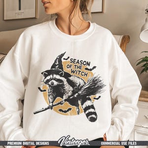 Season of the witch Png | Halloween shirt design | Retro halloween png | Raccoon sublimation Png | Fall shirt design | Funny halloween Png image 5