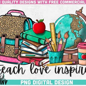 Leer liefde Inspireer PNG-| Sublimatie ontwerp | Docent ontwerp | Teacher shirt print | Lerarencadeau PNG | School shirt ontwerp | Luipaard print
