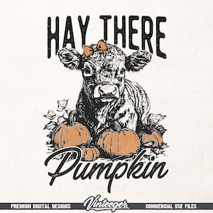 Hay there pumpkin Png | Fall sublimation design | Baby highland cow Png | Retro fall graphic | Fall shirt design | Trendy fall girl design