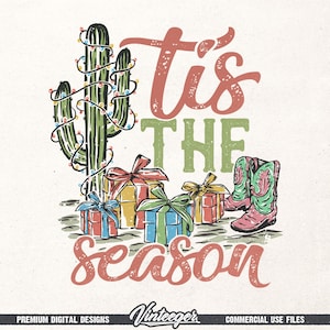 Tis the season PNG | Sublimation design | Instant download | Retro Christmas design png | Country christmas png | Western Christmas png image 1