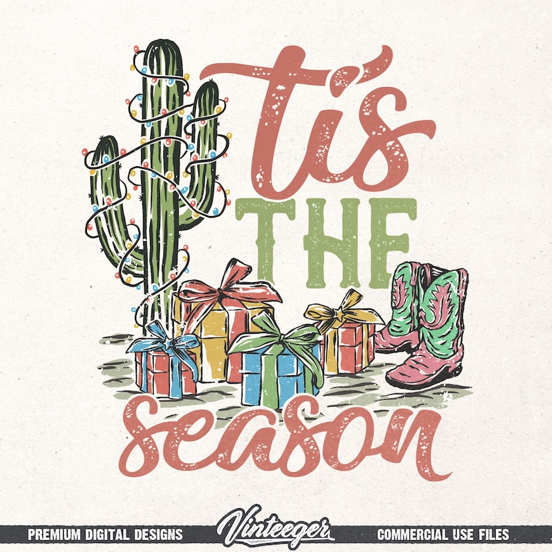Tis the season PNG | Sublimation design | Instant download | Retro Christmas design png | Country christmas png | Western Christmas png image 1
