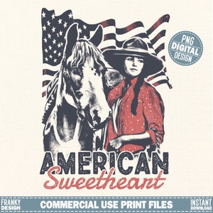 Amor americano Png / Diseño de camisa vaquera americana / Sublimación del 4 de julio Png / Oeste de EE.UU. / Diseño del Día de la Independencia / Chica de campo
