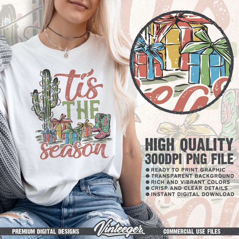 Tis the season PNG | Sublimation design | Instant download | Retro Christmas design png | Country christmas png | Western Christmas png image 2