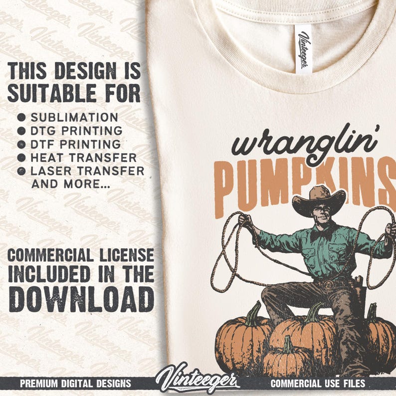 Retro herfstsublimatieontwerp png – Westerncowboy-pompoenafbeelding voor T-shirtafdrukken en decoratie - digitale herfstdownload voor het land afbeelding 3