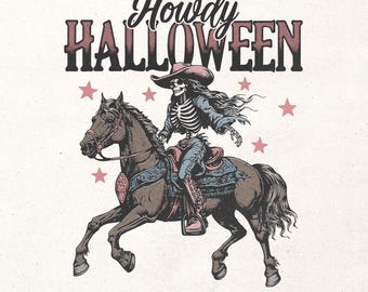 Howdy Halloween PNG - Halloween skeleton cowgirl design - Western girl t-shirt graphic - Fall sublimation PNG - Halloween printable design