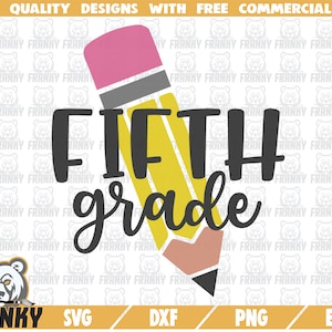 SVG da quinta série - Arquivo cortado - Arquivo DXF - SVG da 5ª série - Camisa da quinta série svg - SVG de volta às aulas - SVG de lápis - SVG do professor - Arquivo Cricut