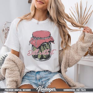 Dill With It PNG | Funny Pickle T-Shirt Design, Vintage Pickle Jar Sublimation, Trendy girl retro printable design, Funny retro graphic PNG image 4