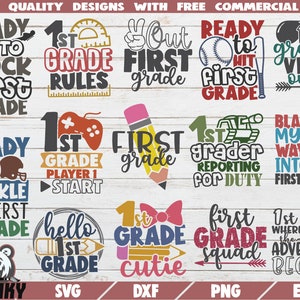 First Grade bundle SVG - 14 designs - Cut files - DXF files - 1st grade svg - Back to school svg - 1st grade shirt - First grade quotes svg