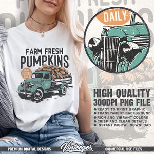 Boerderij verse pompoenen png | Retro herfstontwerp | Herfstsublimatie, png | Vintage herfstafbeelding | Herfstshirtprint png | Pompoenenwagen png afbeelding 2