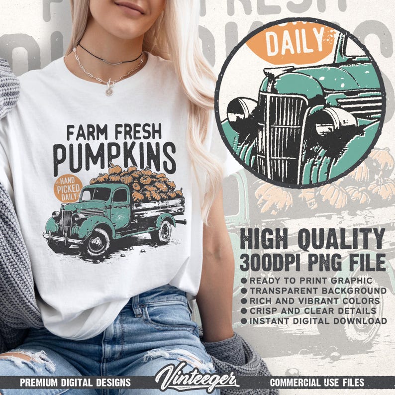 Boerderij verse pompoenen png | Retro herfstontwerp | Herfstsublimatie, png | Vintage herfstafbeelding | Herfstshirtprint png | Pompoenenwagen png afbeelding 2