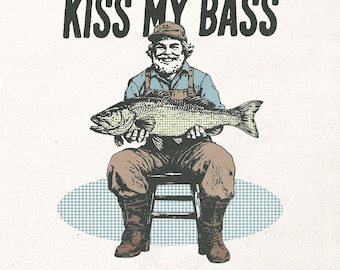 Kiss my bass PNG, Funny fishing t-shirt graphic, Retro fishing printable design, Funny father gift PNG, Humorous fishing saying PNG, Digital