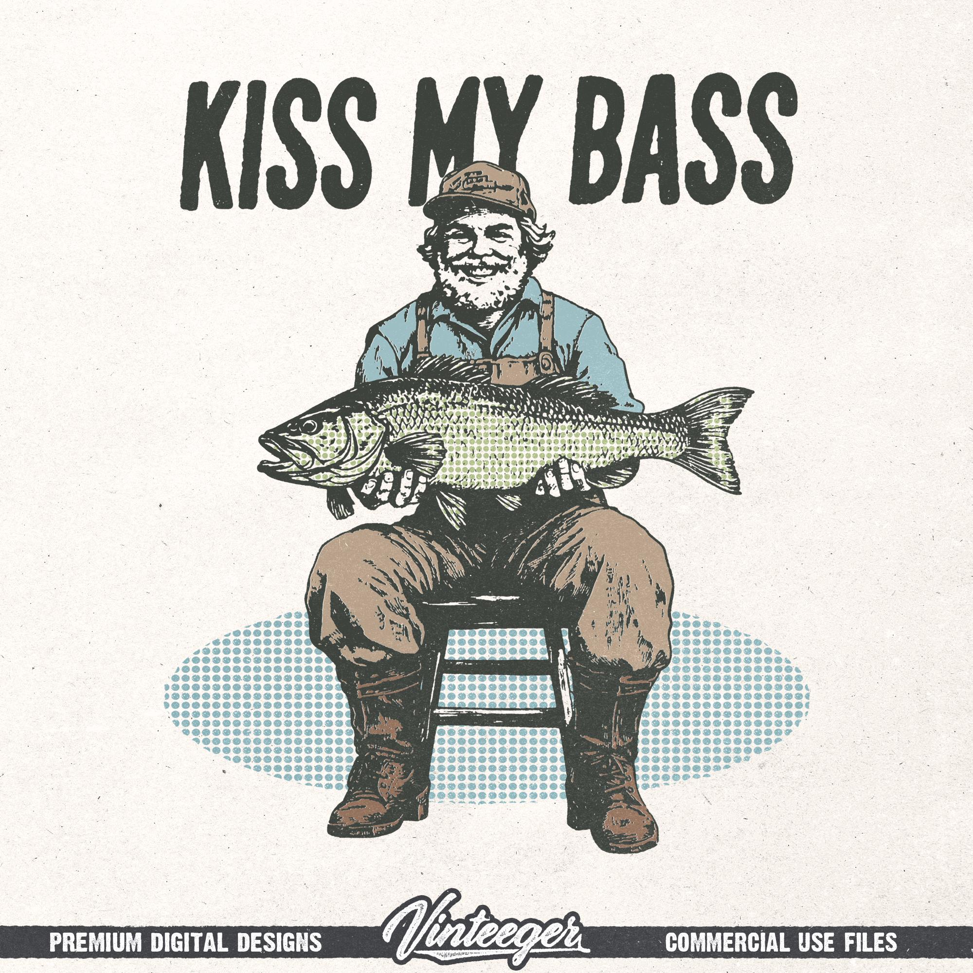 Kiss My Bass PNG, Funny Fishing T-shirt Graphic, Retro Fishing