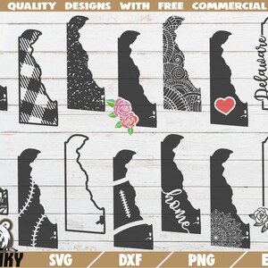 Delaware SVG - 14 designs - Cut files - DXF files - Delaware state outline SVG - Love Delaware svg - Delaware shirt svg - Floral Delaware