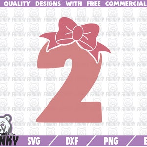 Zwei mit Schleife SVG - geschnitten Datei - DXF-Datei - zwei Jahre Geburtstag Svg - Geburtstag Shirt Svg - Geburtstag Mädchen Svg - alles Gute zum Geburtstag Svg - digitale Datei