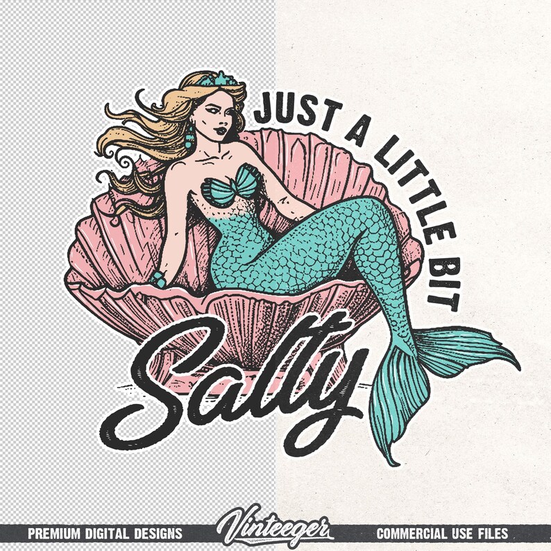 Just a little bit salty Png | Mermaid shirt design | Retro summer sublimation Png | Beach shirt design | Retro summer design Png | Digital image 6
