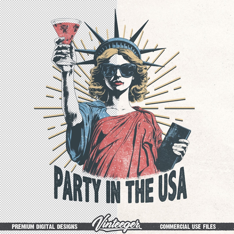 Fiesta en EE. UU. Png / Sublimación del 4 de julio / Diseño de camiseta del Día de la Independencia / Diseño patriótico Png / Impresión de camiseta de la Estatua de la Libertad imagen 6
