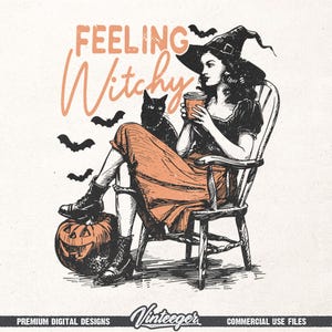 Feeling witchy Png | Halloween sublimation design | Retro Halloween png | Fall shirt print | Witchy woman Png | Halloween girl graphic Png