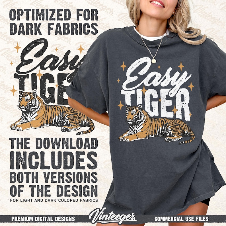 Trendiges Retro T-Shirt Design - Lustiges Zitat PNG mit Tiger Grafik - Humorvoller Druck für Sublimations- und DTG-Druck - Vintage Mädchen zum Ausdrucken Bild 2