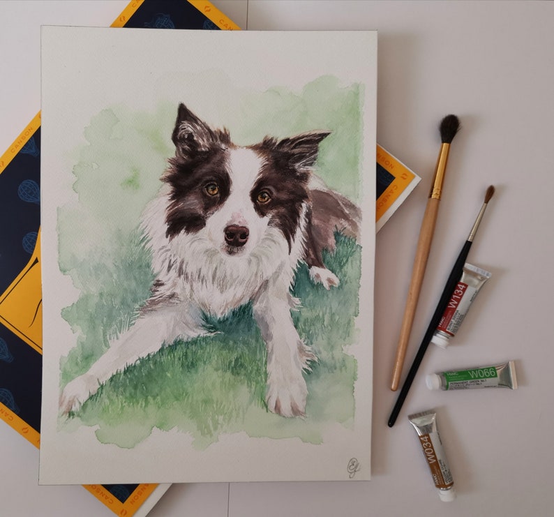 Handgemaltes Aquarellbild Haustier Portrait Personalisiert Geschenk Hund Katze Zeichnung Haustier Andenken Bild vom Foto Gemälde Denkmal Bild 6