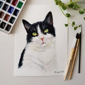 Katzenportrait mit Aquarellfarben kein Druck handgemachtes Aquarellbild personalisiertes Geschenk Weihnachten Silvester Andenken Haustier Bild 1