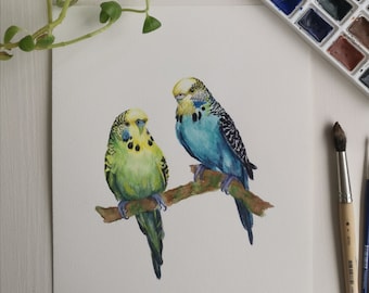 Personalisiertes Papagei Portrait mit Aquarellfarben kein Druck  handgemachtes Aquarellbild  Geschenk  Andenken Wellensittich