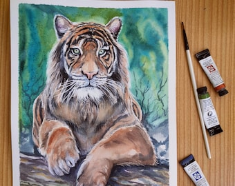 Watercolor Tiger kein Druck Aquarell Bild