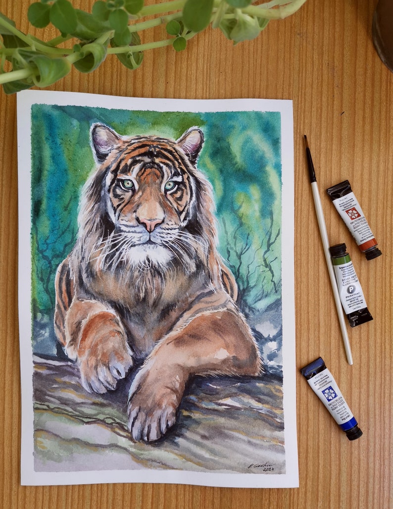 Watercolor Tiger kein Druck Aquarell Bild Bild 1
