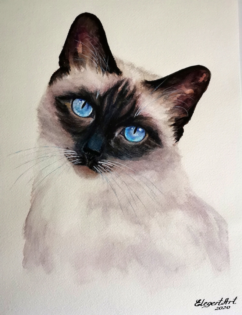 Katzenportrait mit Aquarellfarben kein Druck handgemachtes Aquarellbild personalisiertes Geschenk Weihnachten Silvester Andenken Haustier Bild 2