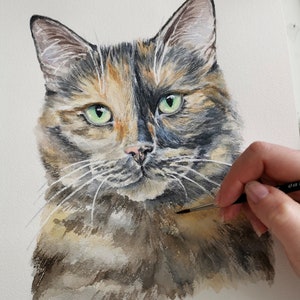 Katzenportrait mit Aquarellfarben kein Druck handgemachtes Aquarellbild personalisiertes Geschenk Weihnachten Silvester Andenken Haustier Bild 5