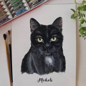 Katzenportrait mit Aquarellfarben kein Druck handgemachtes Aquarellbild personalisiertes Geschenk Weihnachten Silvester Andenken Haustier Bild 4