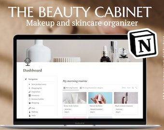 Beauty and skincare organizer Notion Template, makeup organizer all in one Notion dashboard.  For Laptop, phone and iPad planner