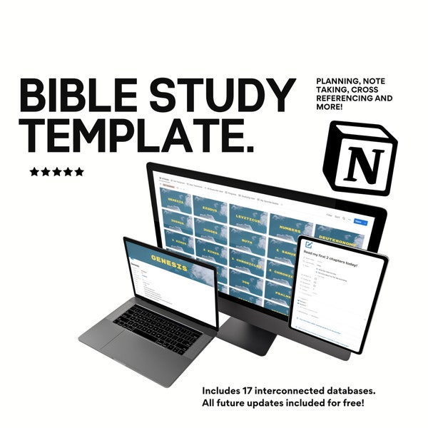 Bible study Notion Planner: This Notion bible study template is a digital bible study notebook, prayer tracker, Bible journal and more!