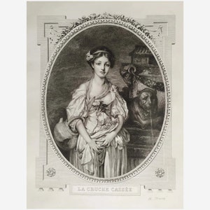 Antique Etching Engraving Victorian Portrait of a Beautiful Woman Lady 1900 after French oil Painting