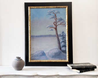Antique Oil Painting Winter Landscape Swedish Painting