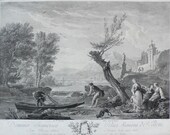 18th Century, Seascape view of a Boat Antique oil Painting Print, after Landscape Painting by French Painter