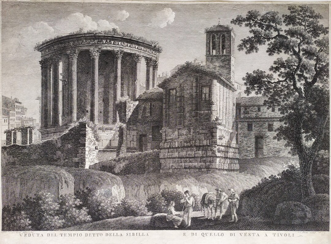 Sibyl Rome Temple of the Sibyl in Rome and Temple of Vesta in Tivoli Engraving ...