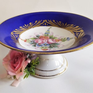Pedestal Dish Handbemalte Paris Porzellan Servierschale viktorianisches Geschirr 19.