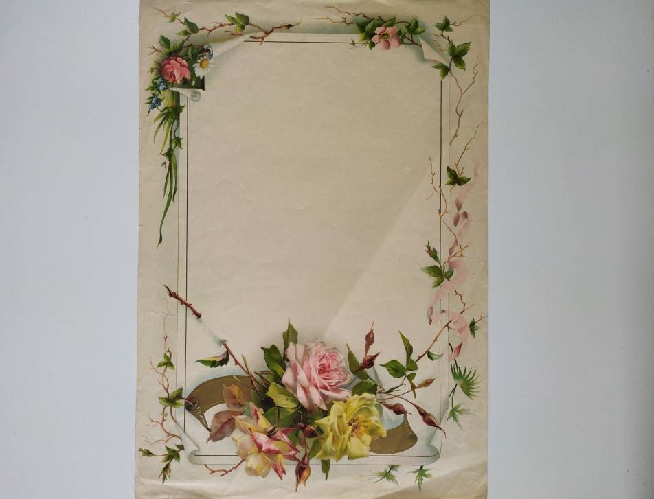 Chromolithographie Nature Morte Fleur Roses Impression Botanique Années 1920