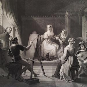 Gravure Ancienne Pétrarque Et Laure 19éme