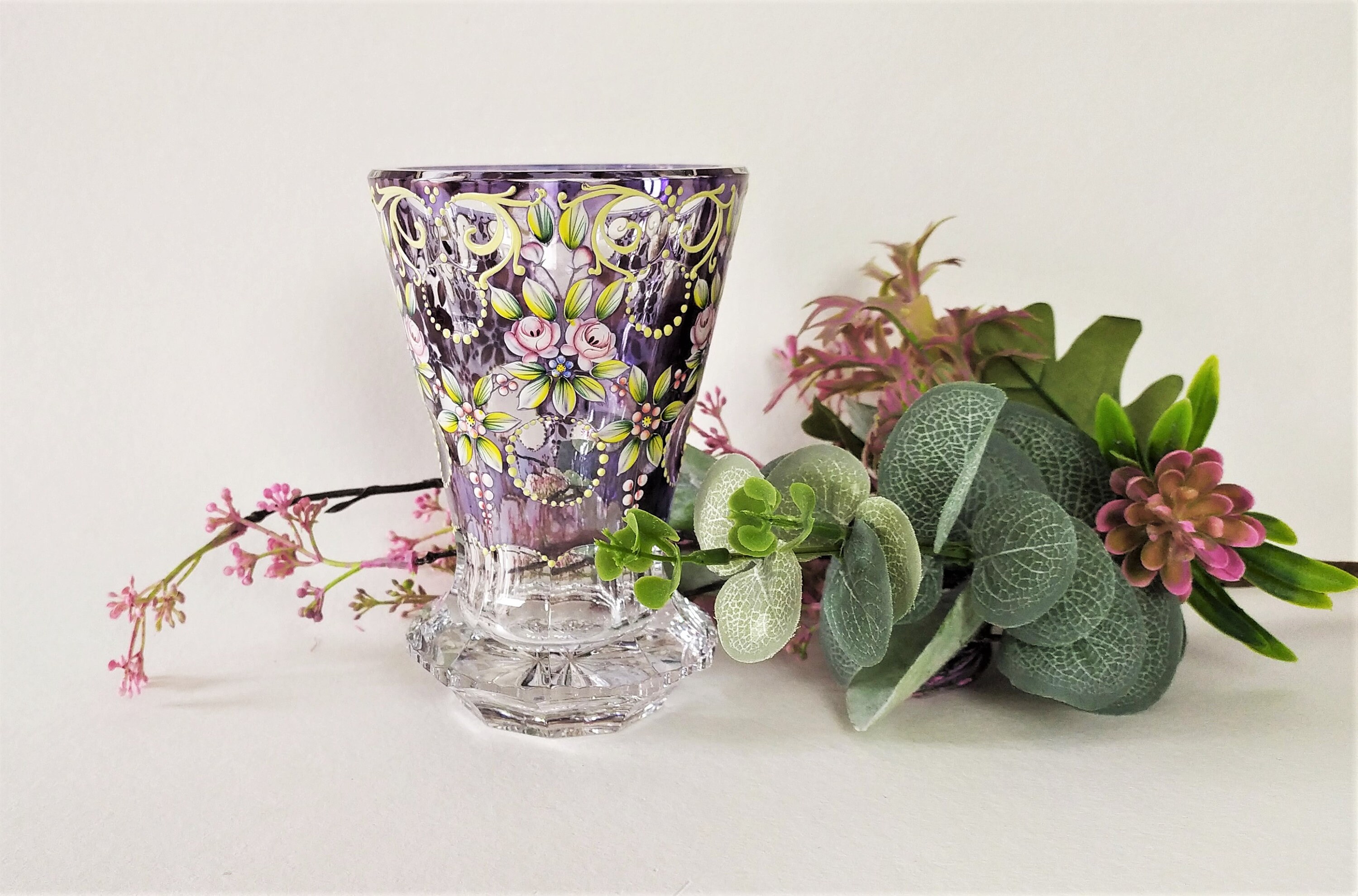 Ancien Vase en Cristal Émaillé Style Art Nouveau