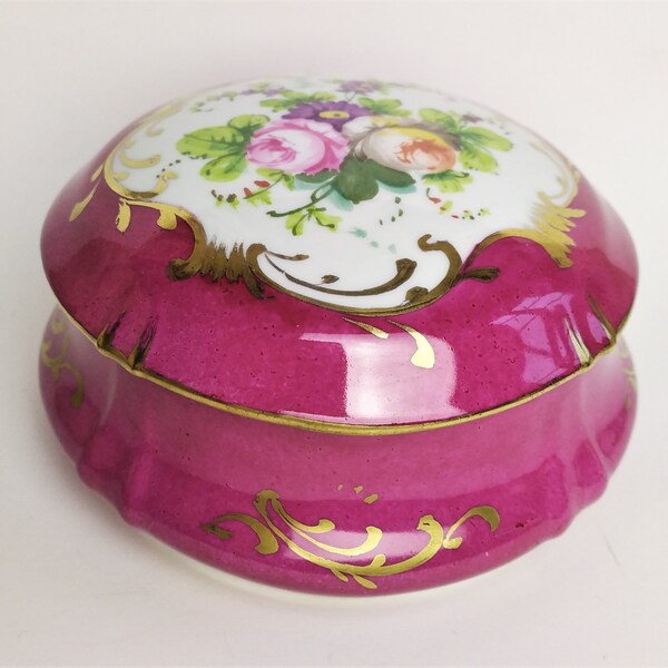 Limoges Porcelain Jewelry Box with Hand Painted Floral Decor Flowers Roses