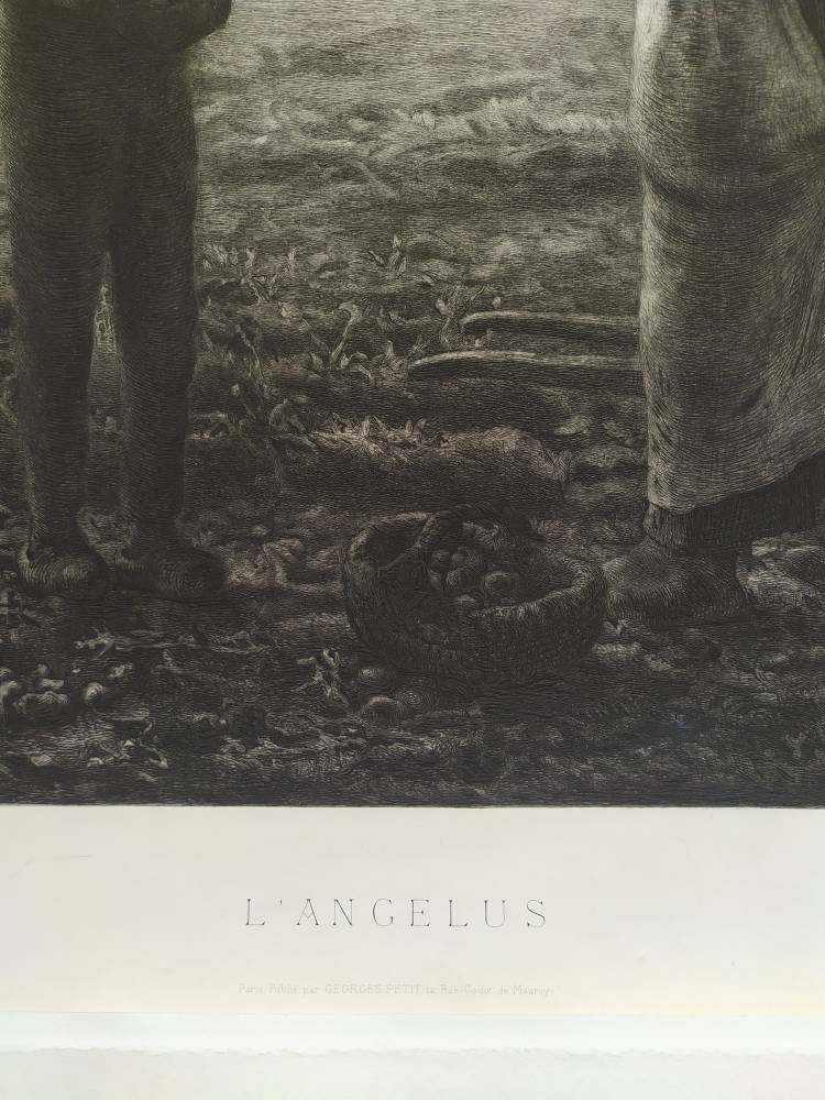 Antique Etching After French Panting the Angelus After Millet 19th