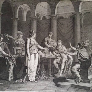 Greek Mythology Etching after French Antique Oil Painting Engraving 19th Century