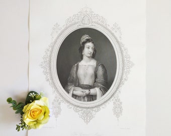 Victorian Female Portrait - 19th century Etching after a British Painting by Gilbert Stuart Newton