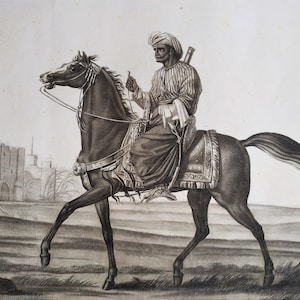 Orientalist Engraving Mamluk Arabian Horse After Carle And Horasce Vernet Old Print