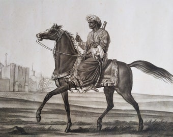 Orientalist Engraving Mamluk Arabian Horse After Carle And Horasce Vernet Old Print